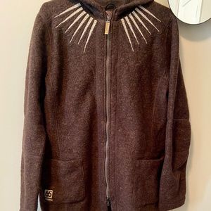 66 North Kaldi Star Neck Wool Sweater Long Women's Jacket, Brown, XXL